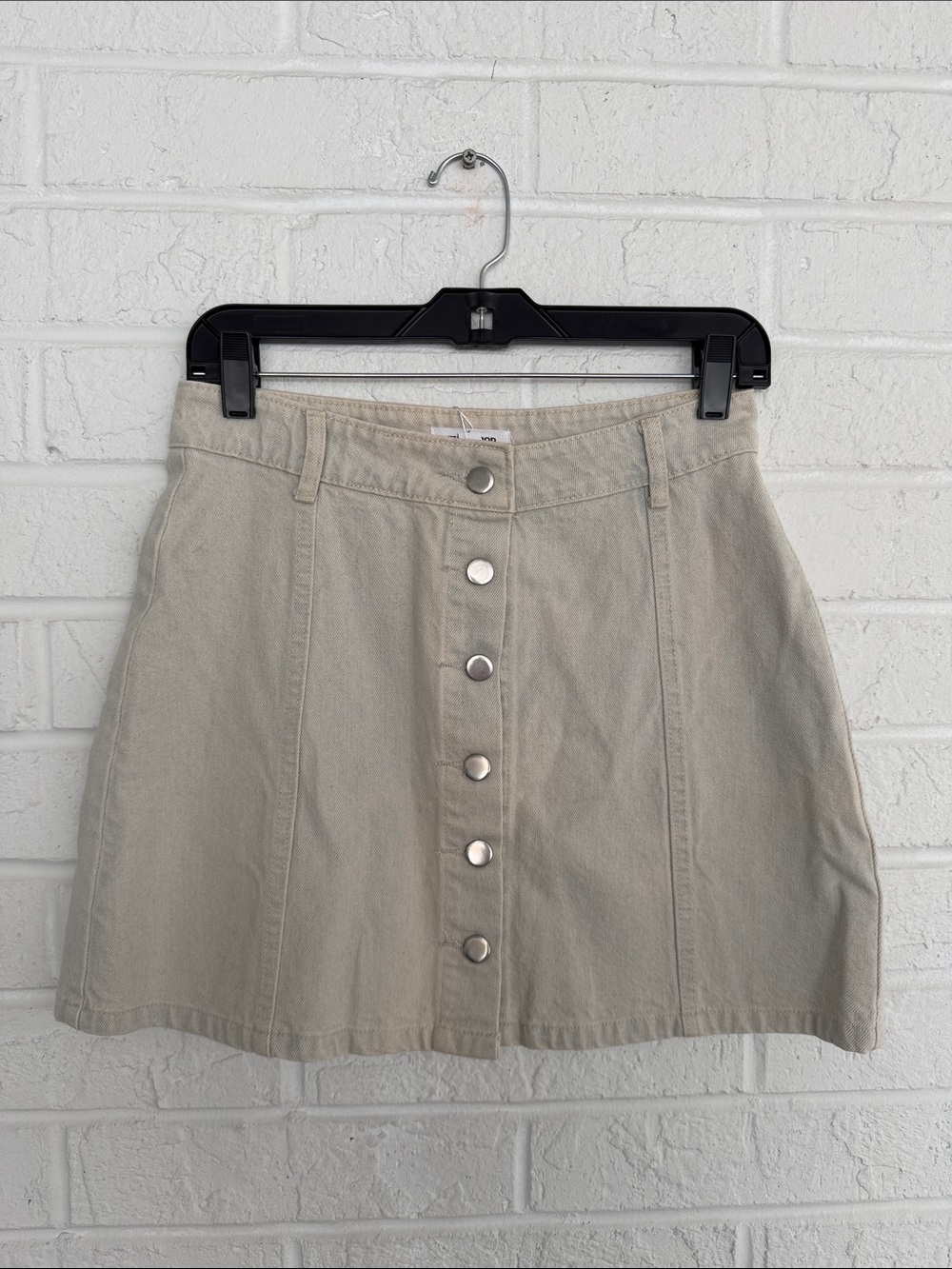 Mittoshop Classic Button-Front Mini Skirt in Light Khaki w/Belt Loops Size Small